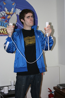 James with the Sonic & Mario tracksuit.